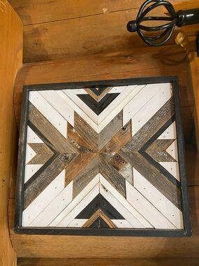 Handcrafted Geometric Wood Wall Art - White, Brown, Black
